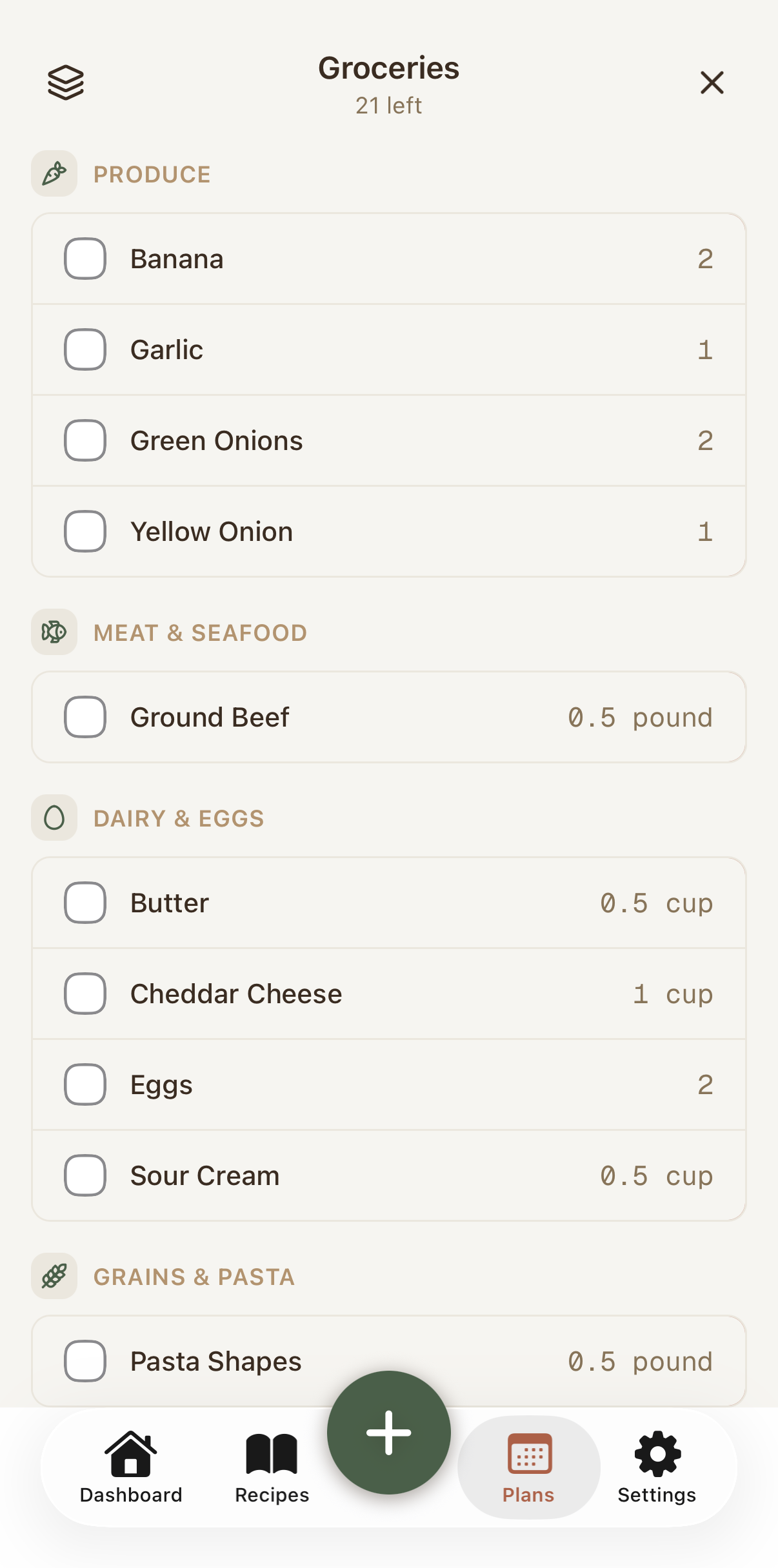 The week's grocery list, sorted by aisle